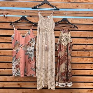 SHEIN Floral and Lace Midi Dresses - Pink, Cream, Multicolor